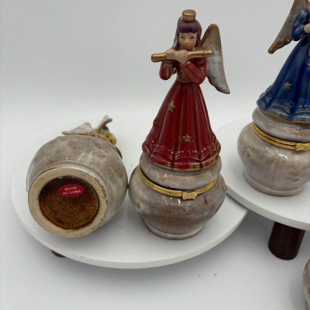 Set Of 4 Angel Trinket Box‎ with Instrument and Stars Hinged 6" Tall Vintage - Picture 14 of 15